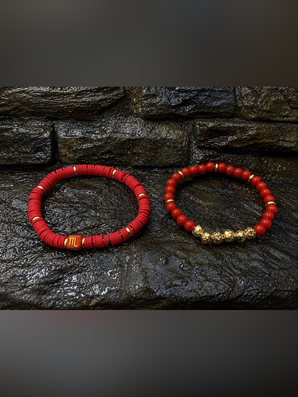 Red Scorpio Beaded Bracelet Set 9”